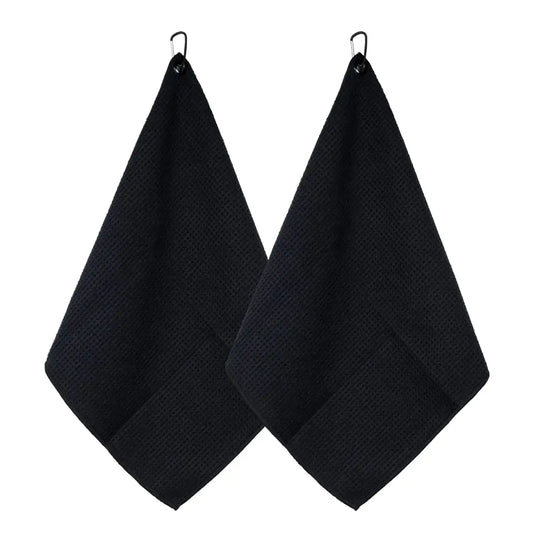2pcs Golf Towels - Microfiber Fabric Waffle Pattern 16’’×16’’(Black)